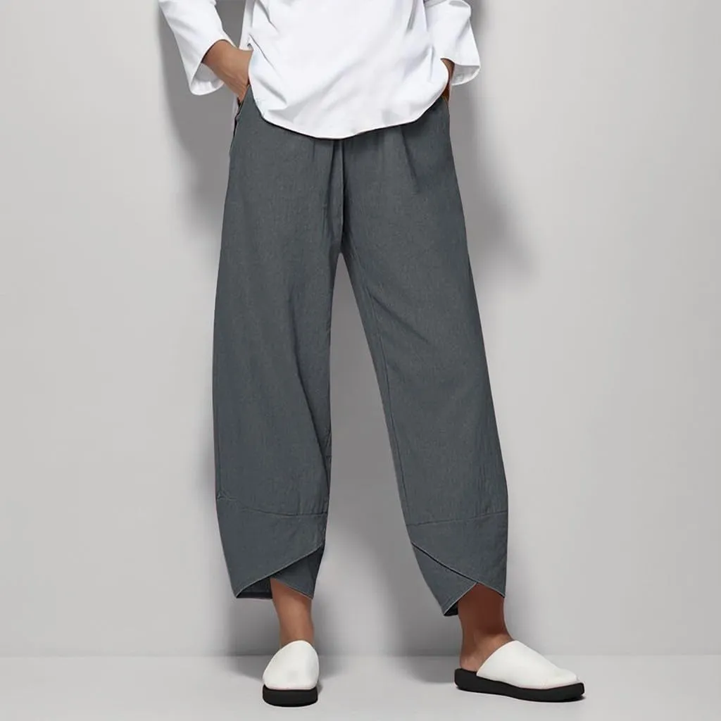 Summer Women Loose Women Straight Summer Pants High Casual Waist Long Solid Cotton Pants Womens High