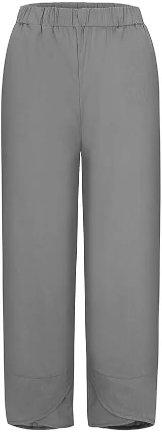 Summer Women Loose Women Straight Summer Pants High Casual Waist Long Solid Cotton Pants Womens High
