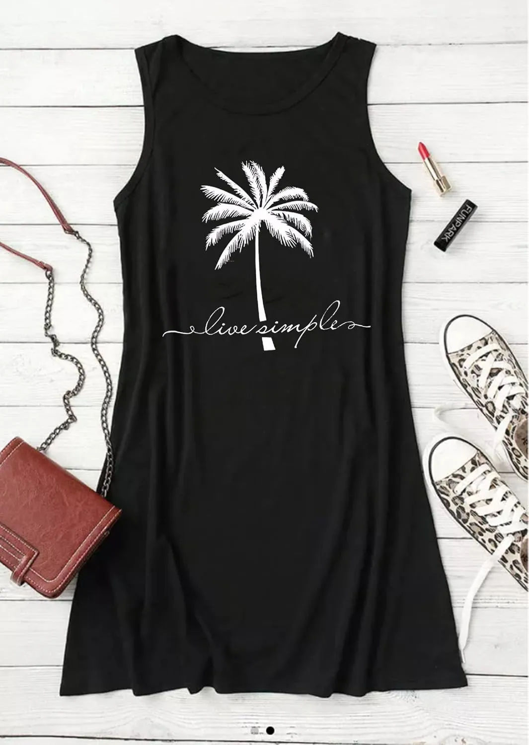 Sun Salt Sand Coconut Tree Mini Dress Women Summer Sleeveless Vacation Tank Dress Beach Praty Shirts Dress