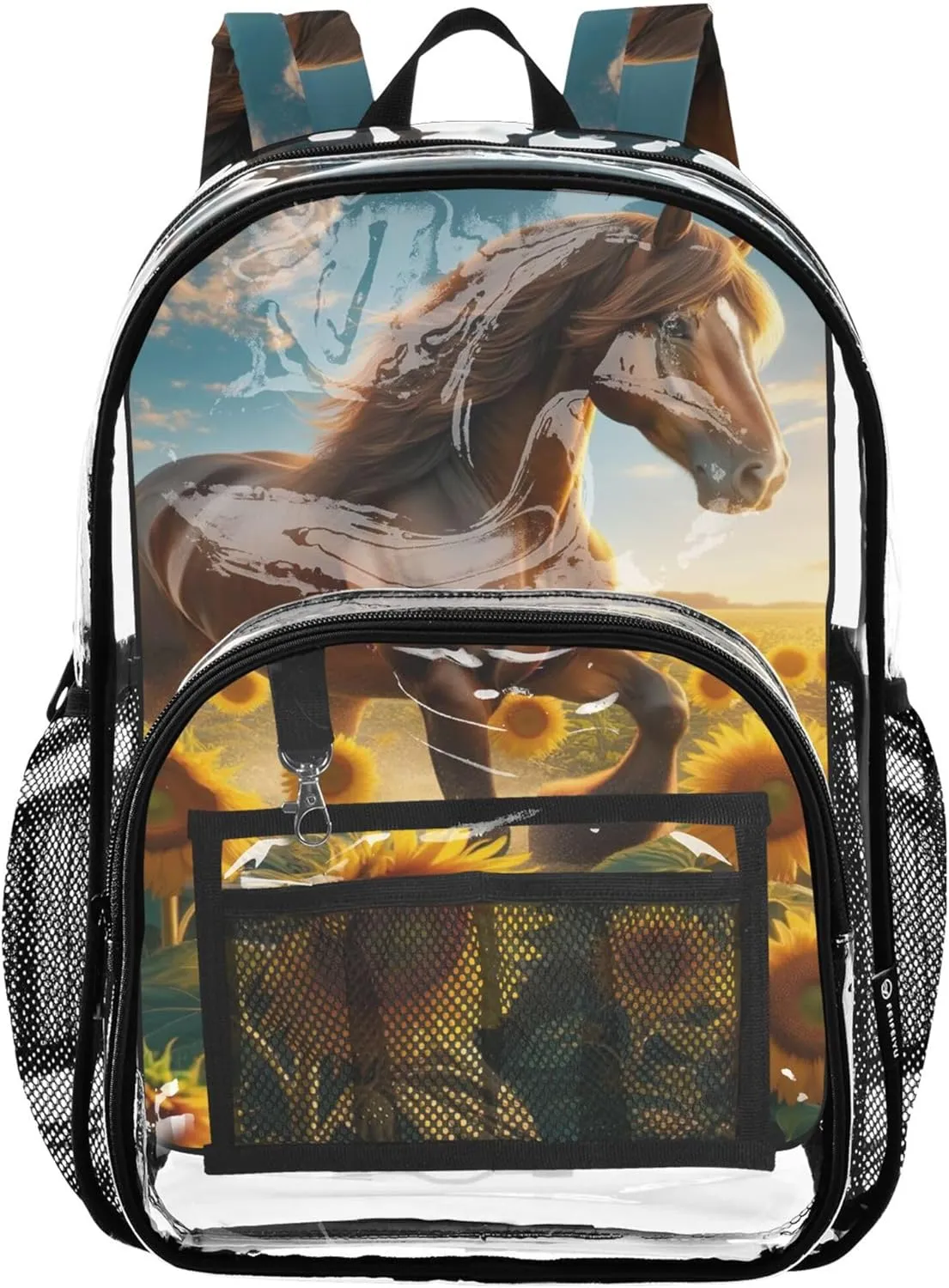 Sunflowers Horse Women Clear Backpack Cute Girls Backpack for Kids Plastic Transparent Bookbag