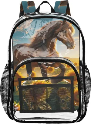 Sunflowers Horse Women Clear Backpack Cute Girls Backpack for Kids Plastic Transparent Bookbag