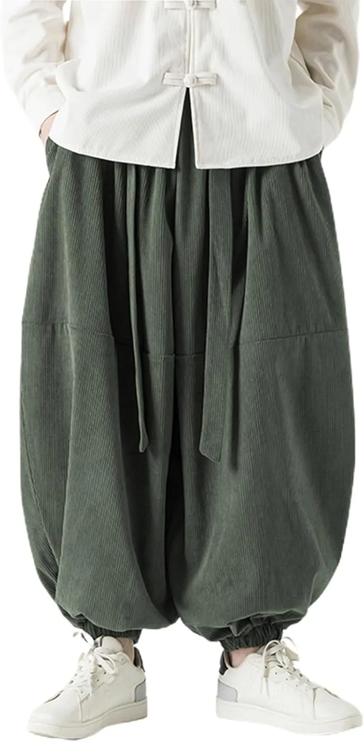 SUWBMHWE Men's Harem Pants Baggy Linen Men Stretchy Waist Trouser Boho Japanese Graphic Renaissance Pants Summer Lounge