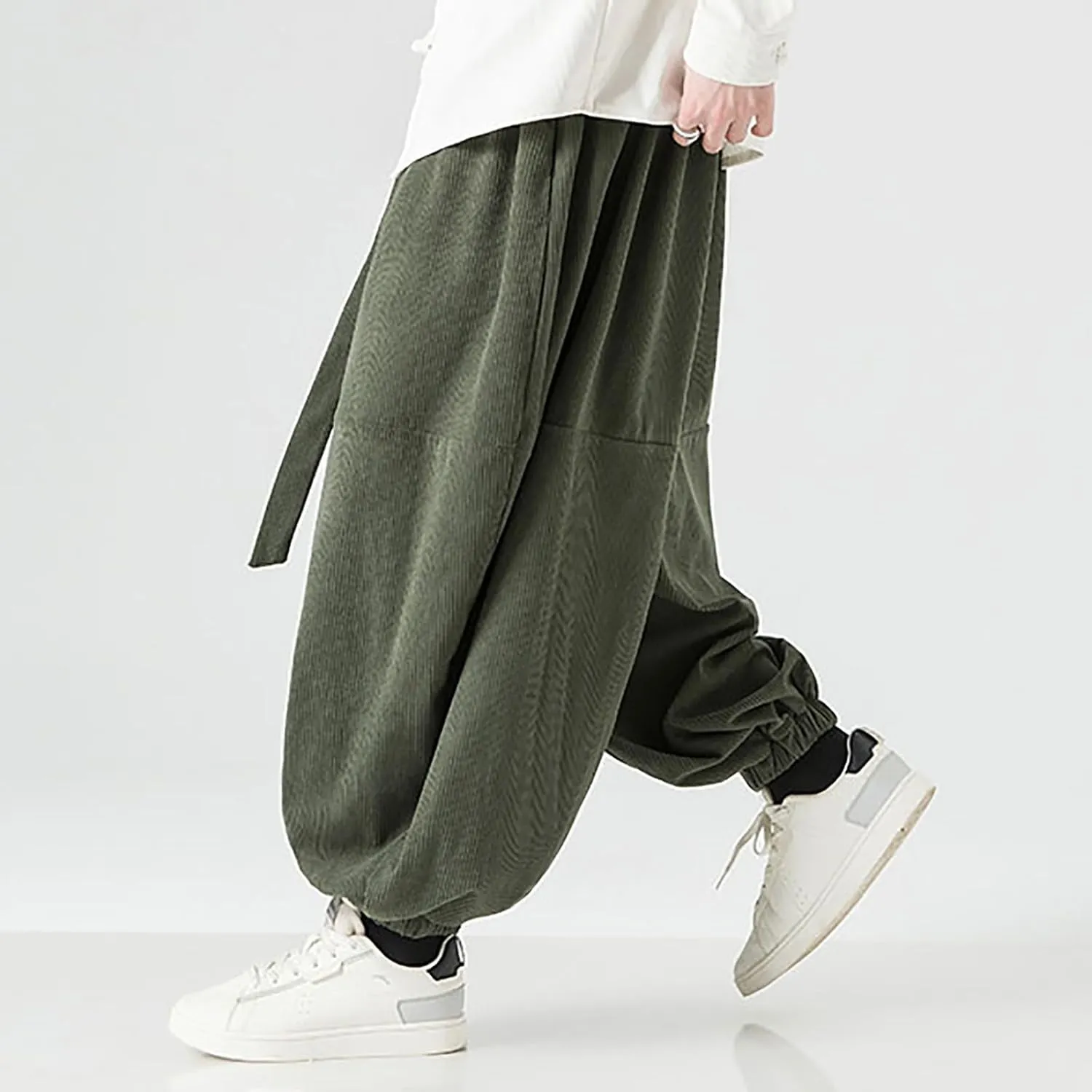 SUWBMHWE Men's Harem Pants Baggy Linen Men Stretchy Waist Trouser Boho Japanese Graphic Renaissance Pants Summer Lounge