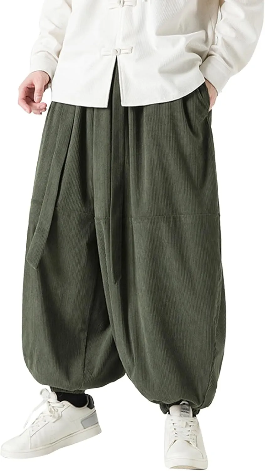 SUWBMHWE Men's Harem Pants Baggy Linen Men Stretchy Waist Trouser Boho Japanese Graphic Renaissance Pants Summer Lounge