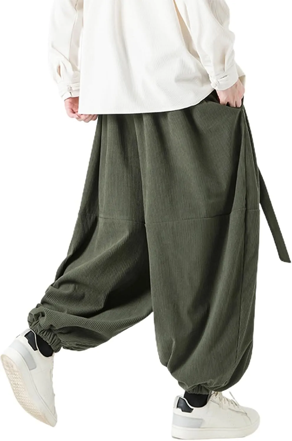 SUWBMHWE Men's Harem Pants Baggy Linen Men Stretchy Waist Trouser Boho Japanese Graphic Renaissance Pants Summer Lounge