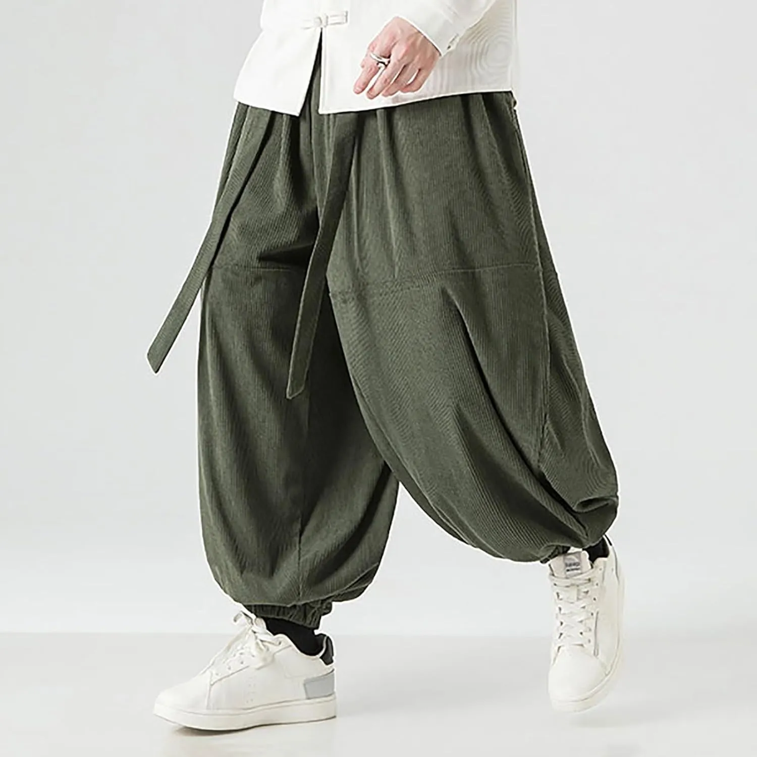 SUWBMHWE Men's Harem Pants Baggy Linen Men Stretchy Waist Trouser Boho Japanese Graphic Renaissance Pants Summer Lounge