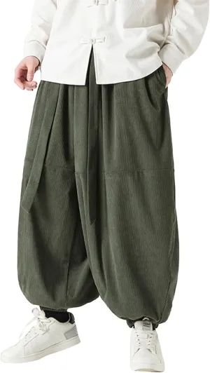 SUWBMHWE Men's Harem Pants Baggy Linen Men Stretchy Waist Trouser Boho Japanese Graphic Renaissance Pants Summer Lounge