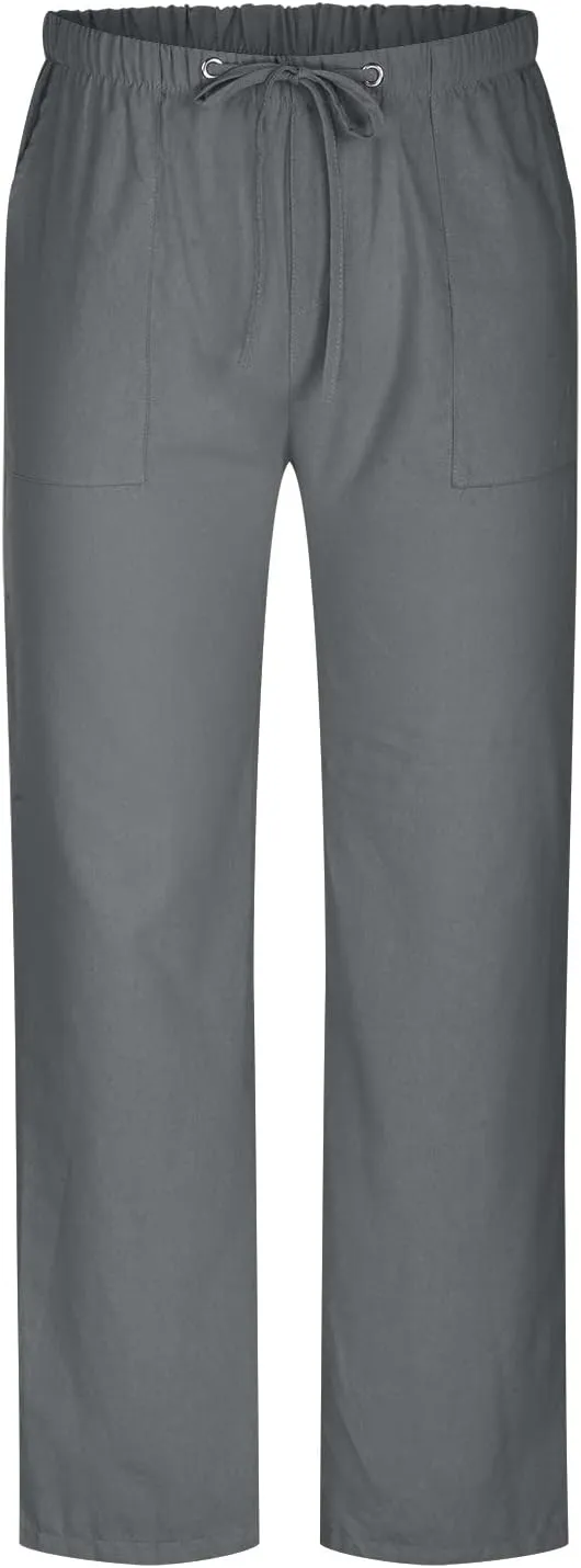 Sweatpants for Men 2024 Trendy Cotton Linen Casual Pants Straight Wide Leg Sweatpants Elastic Waist Drawstring Trouser