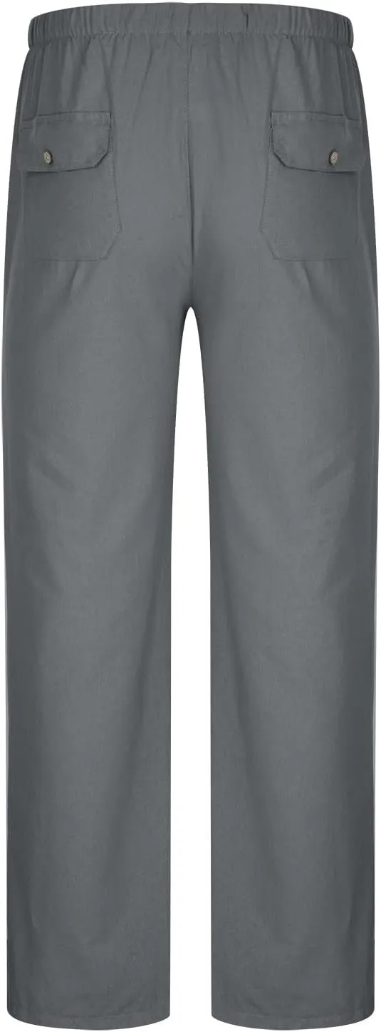 Sweatpants for Men 2024 Trendy Cotton Linen Casual Pants Straight Wide Leg Sweatpants Elastic Waist Drawstring Trouser