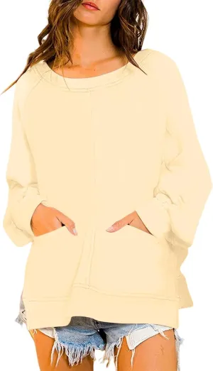 Sweatshirt for Women Oversized Long Sleeve Y2K Pullover Top Solid Crewneck Shirts 2024 Fall Outfits with Pockets