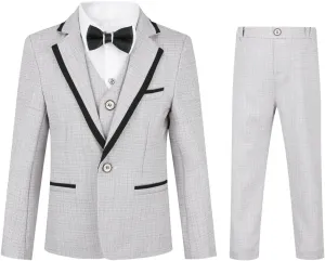 SWOTGdoby Boys 4 Pieces Suit Set Slim Fit Plaid Blazer Pants Vest Bowtie Formal Dress for Wedding Party