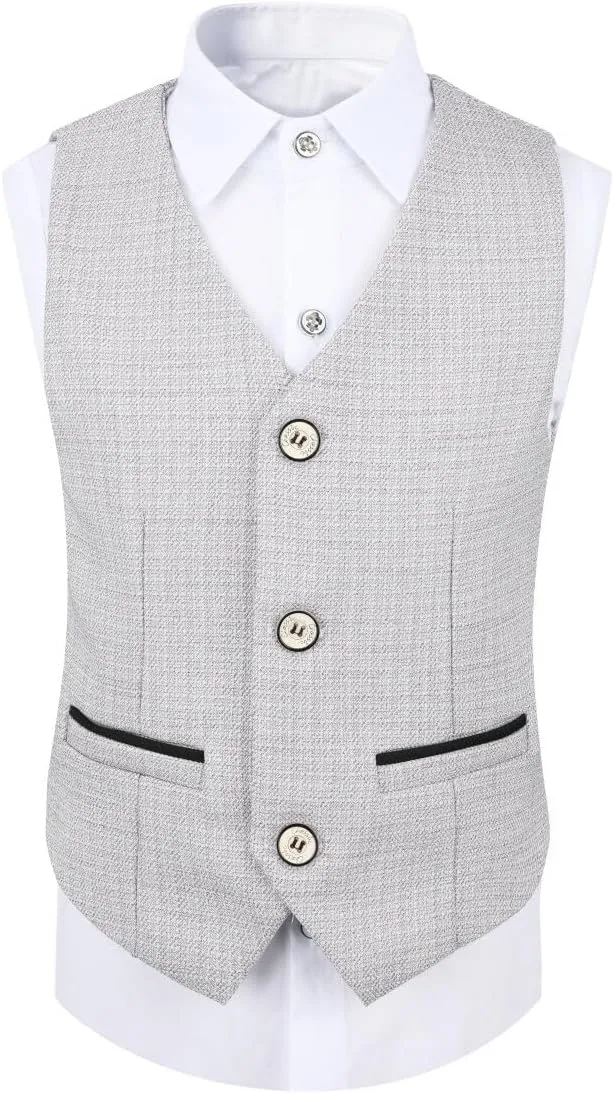 SWOTGdoby Boys 4 Pieces Suit Set Slim Fit Plaid Blazer Pants Vest Bowtie Formal Dress for Wedding Party