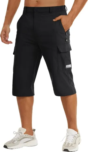 TACVASEN Men's Capri Pants Cargo Long Shorts Quick Dry Lightweight 3/4 Pants Below Knee Summer Hiking Work
