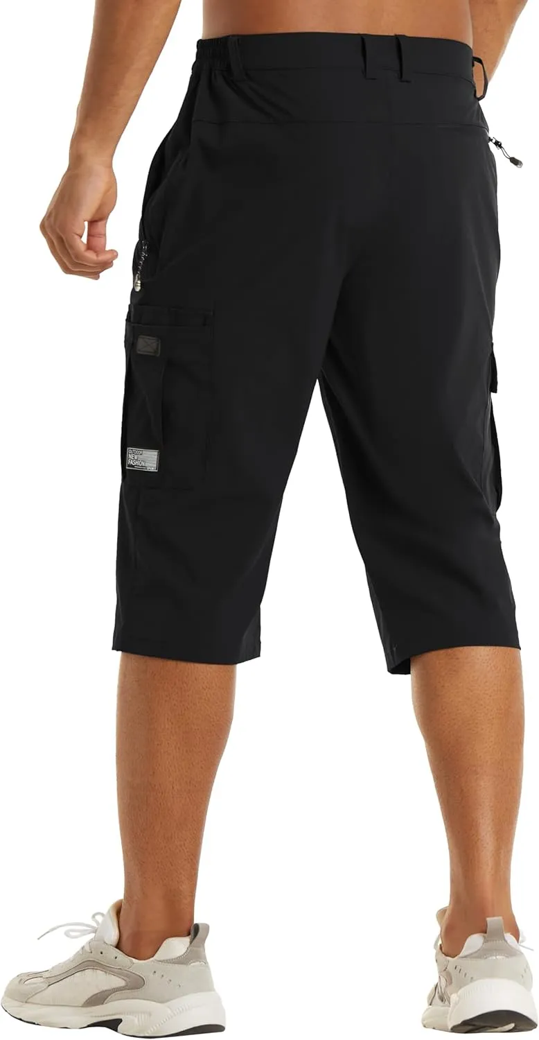 TACVASEN Men's Capri Pants Cargo Long Shorts Quick Dry Lightweight 3/4 Pants Below Knee Summer Hiking Work