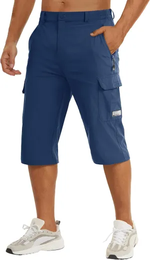 TACVASEN Men's Capri Pants Cargo Long Shorts Quick Dry Lightweight 3/4 Pants Below Knee Summer Hiking Work