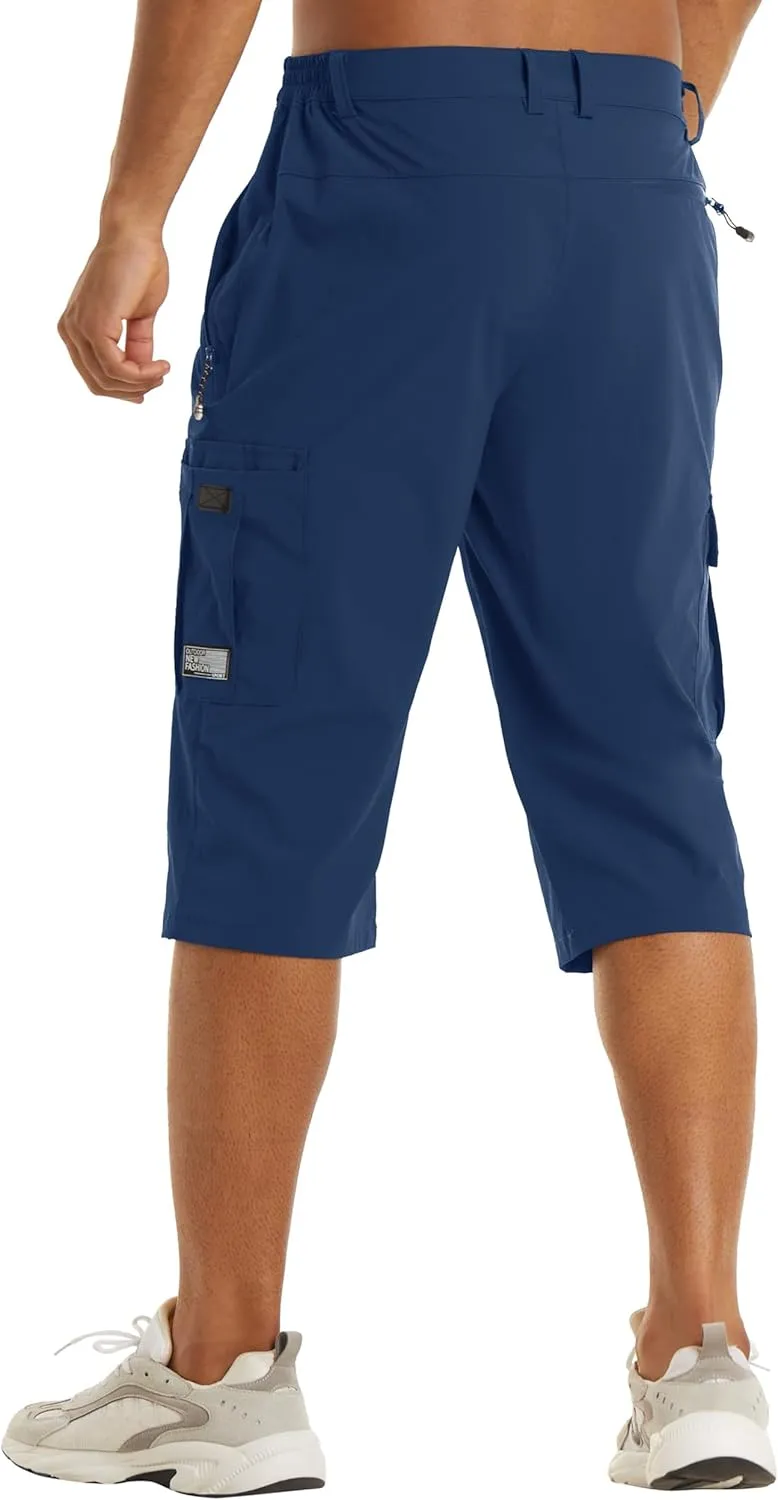 TACVASEN Men's Capri Pants Cargo Long Shorts Quick Dry Lightweight 3/4 Pants Below Knee Summer Hiking Work