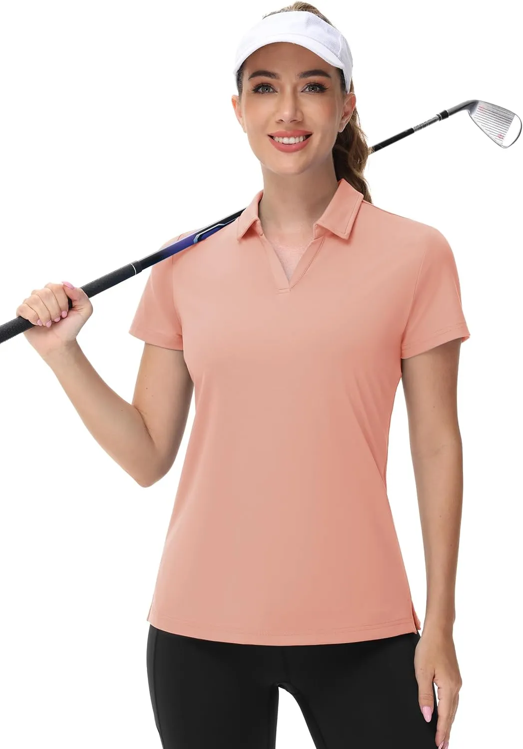 TACVASEN Women's V-Neck Polo Shirts UPF 50  Short Sleeve Sun Protection Quick Dry Golf Polos Collared Shirt