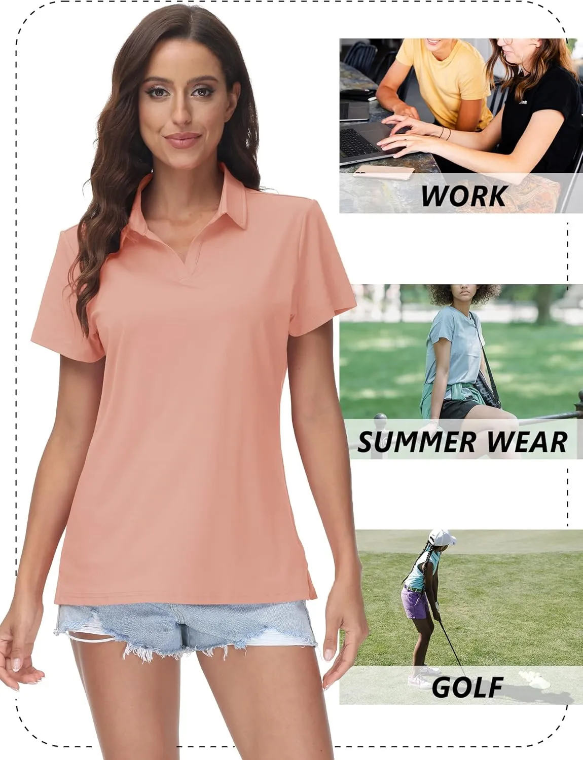 TACVASEN Women's V-Neck Polo Shirts UPF 50  Short Sleeve Sun Protection Quick Dry Golf Polos Collared Shirt