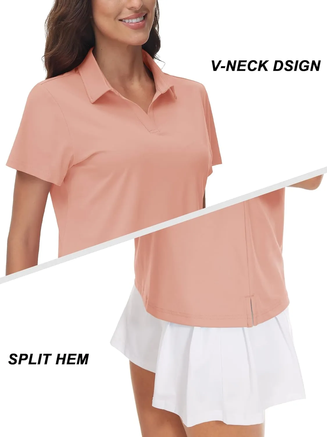 TACVASEN Women's V-Neck Polo Shirts UPF 50  Short Sleeve Sun Protection Quick Dry Golf Polos Collared Shirt