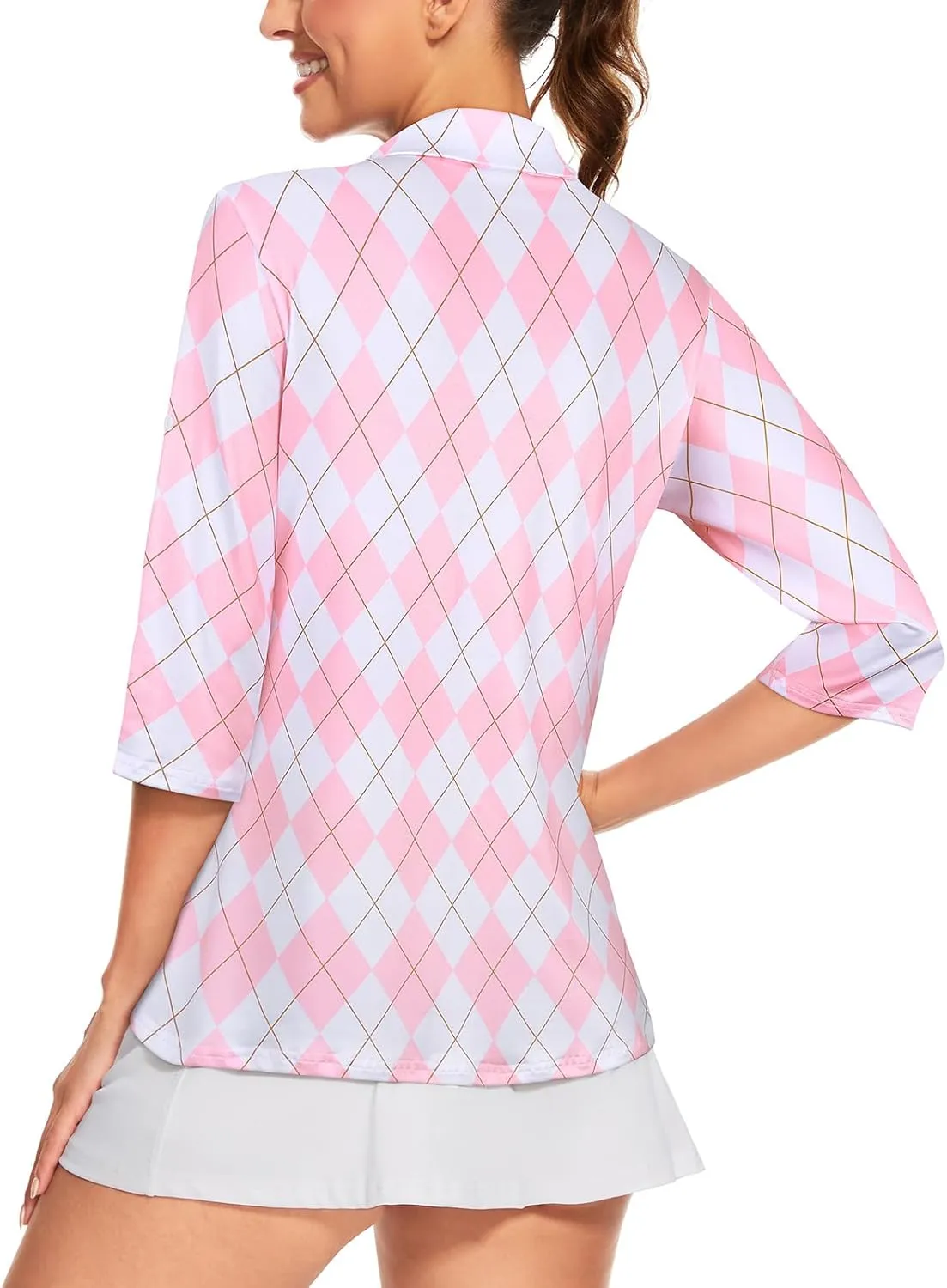 Tanst Sky Womens 3/4 Sleeve Golf Shirt Quick Dry Zip Up Workout Tennis Tops with Pockets