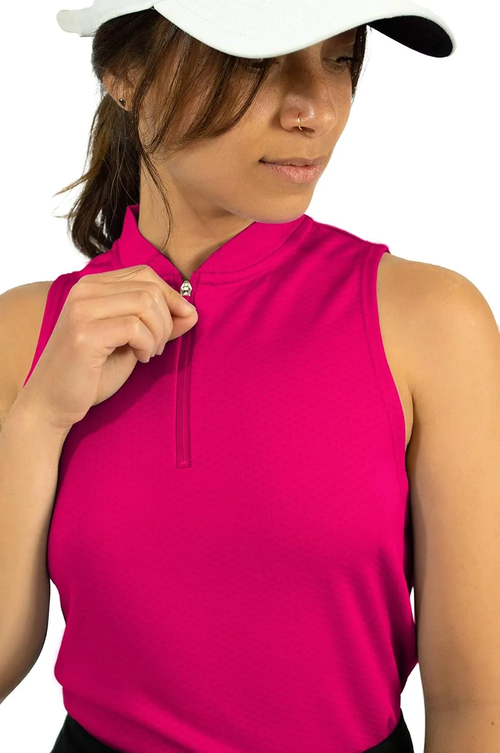 Three Sixty Six Womens Sleeveless Collarless Golf Polo Shirt with Zipper - Quick Dry Tank Tops for Women