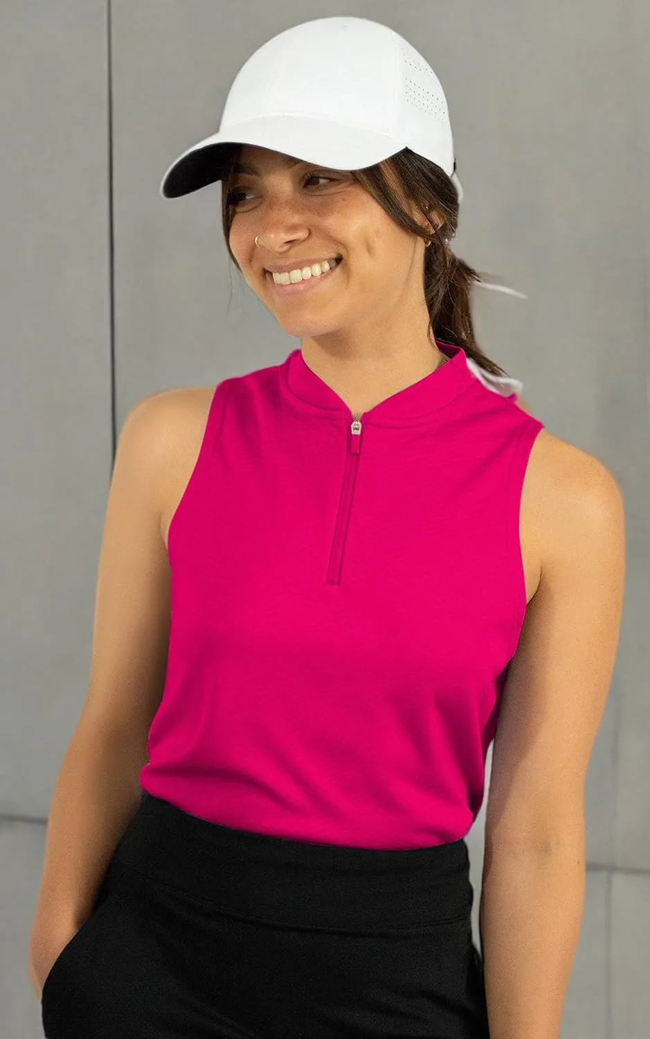 Three Sixty Six Womens Sleeveless Collarless Golf Polo Shirt with Zipper - Quick Dry Tank Tops for Women