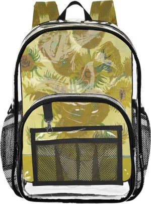Travel Clear Backpack Floral Boys Backpacks for Girls Plastic Transparent Bookbag Vincent Vangogh Sunflowers