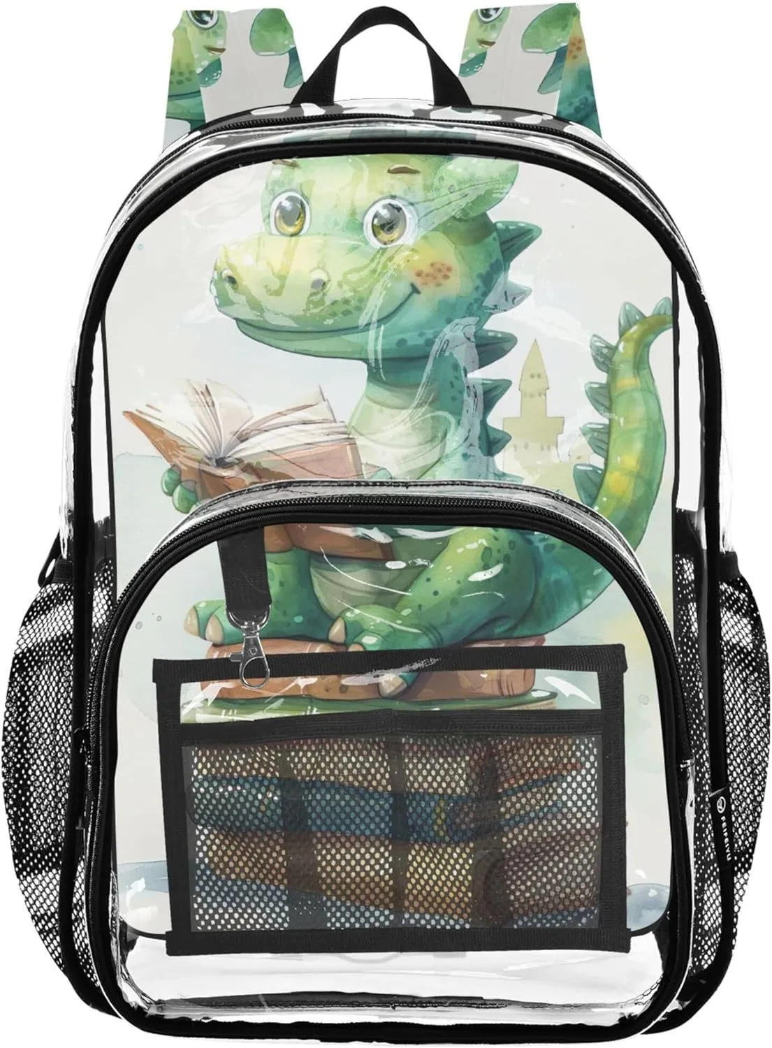 Travel Clear Backpack Floral Cute Dragon Cartoon Kids Backpack for Girls Plastic See through Bookbag