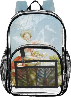 Travel Clear Backpack Floral Rococo Francois Boucher Prints Girls Backpack for Kids Clear School Shoulder Bag