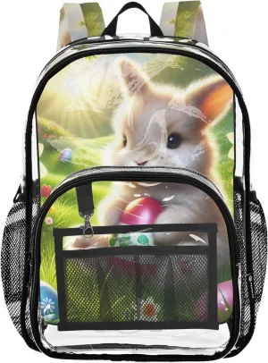 Travel Clear Bags for Women Boys Backpacks for Girls See through Approved Bag Easter Bunny Colorful Eggs