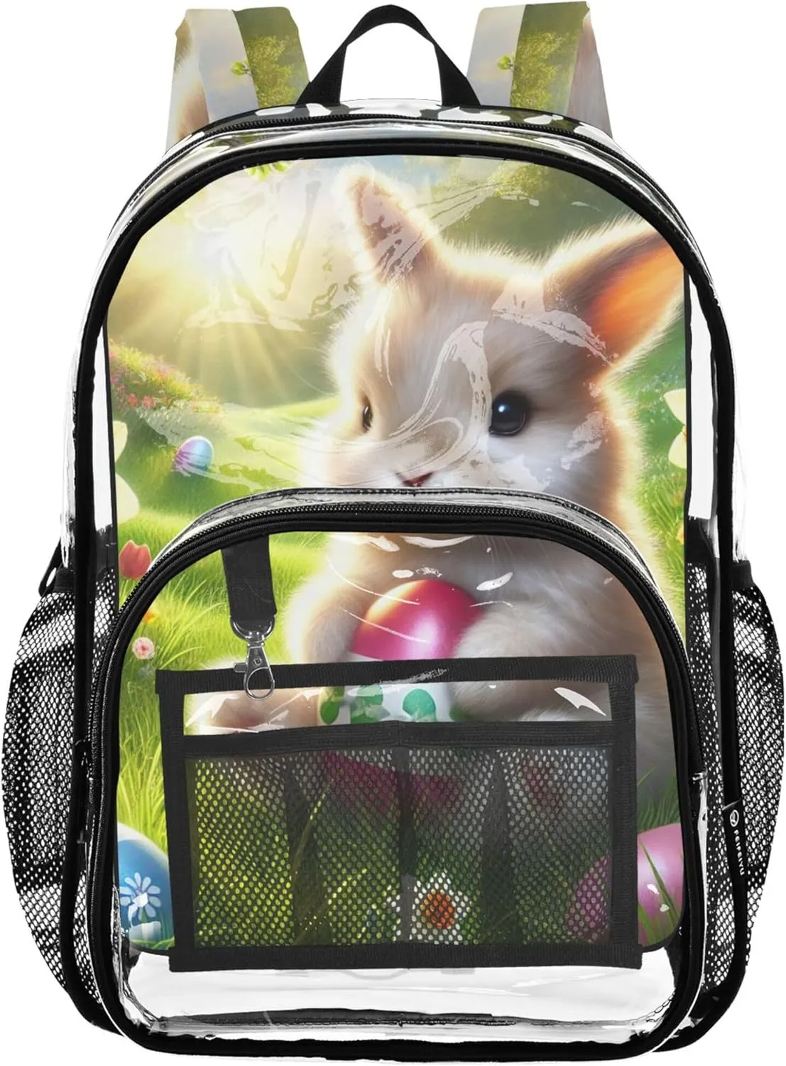 Travel Clear Bags for Women Boys Backpacks for Girls See through Approved Bag Easter Bunny Colorful Eggs