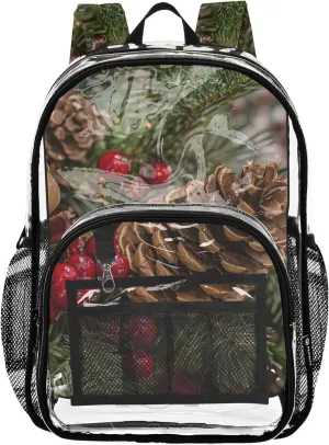 Travel Clear Bags for Women Girls Backpack Kids Boys Approved Shoulder Bag Christmas Evergreens