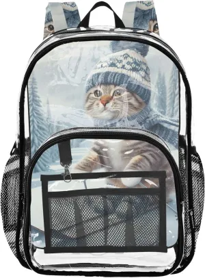 Travel Clear Bags for Women Kids Backpack Boys Girls Pvc School Transparent Large Skiing Cat Cute Kitten