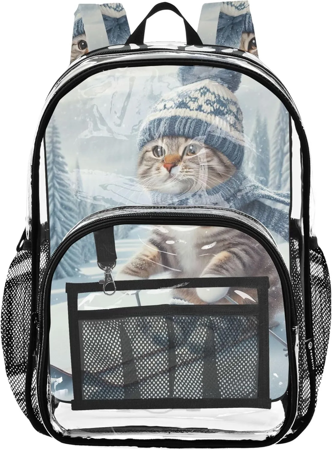 Travel Clear Bags for Women Kids Backpack Boys Girls Pvc School Transparent Large Skiing Cat Cute Kitten