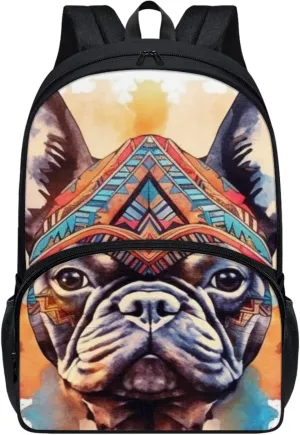 Tribal French Bulldog Backpack Umbrella Holder Bohemia Ethnic Dog School Bag 17 inch Primary Kawaii Puppy Backpack Pupils Satchel Young Kids Teens Book Bags