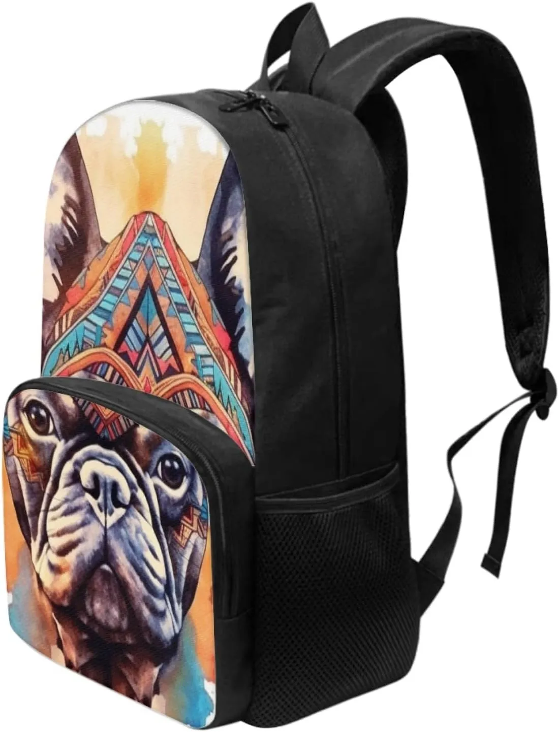 Tribal French Bulldog Backpack Umbrella Holder Bohemia Ethnic Dog School Bag 17 inch Primary Kawaii Puppy Backpack Pupils Satchel Young Kids Teens Book Bags