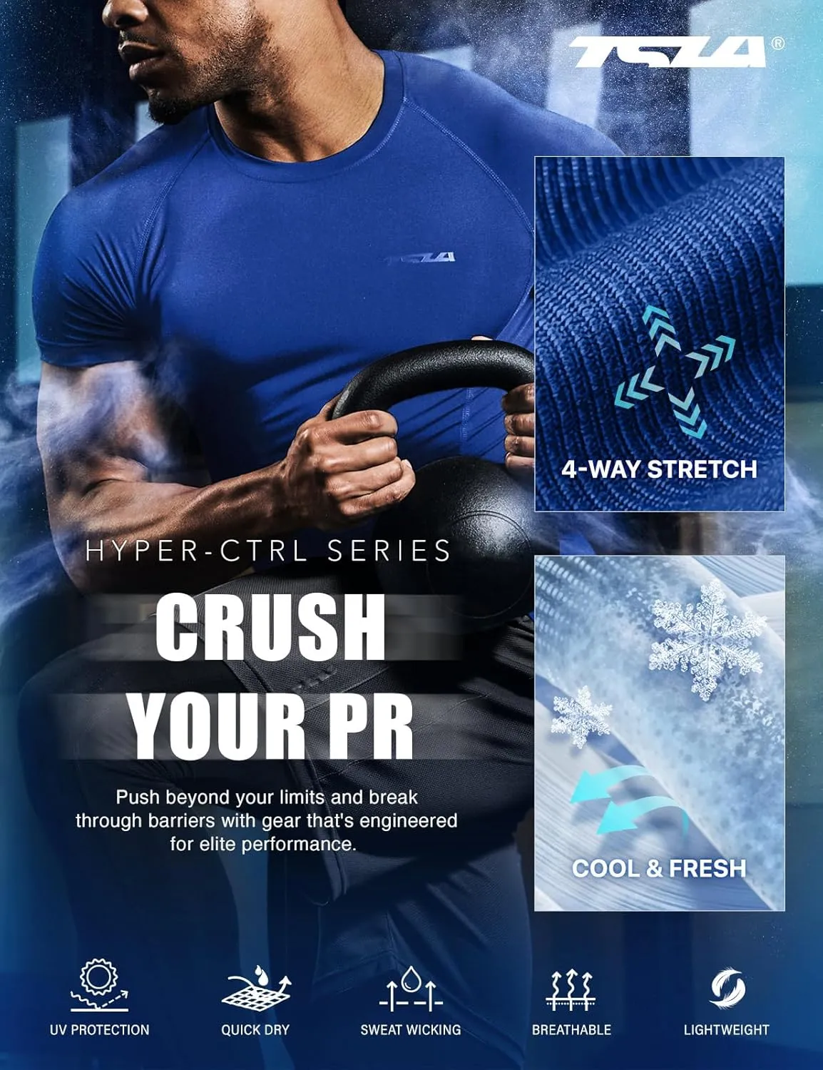 TSLA Men's UPF 50  Quick Dry Short Sleeve Compression Shirts, Athletic Workout Shirt, Water Sports Rash Guard