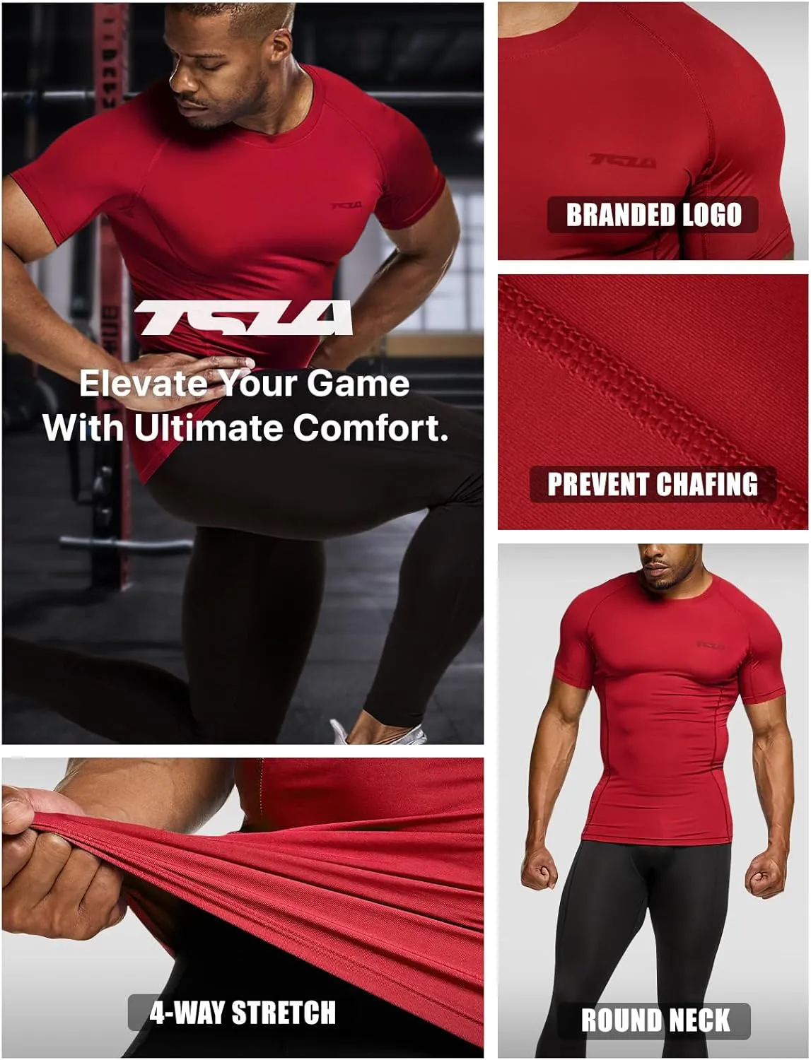 TSLA Men's UPF 50  Quick Dry Short Sleeve Compression Shirts, Athletic Workout Shirt, Water Sports Rash Guard