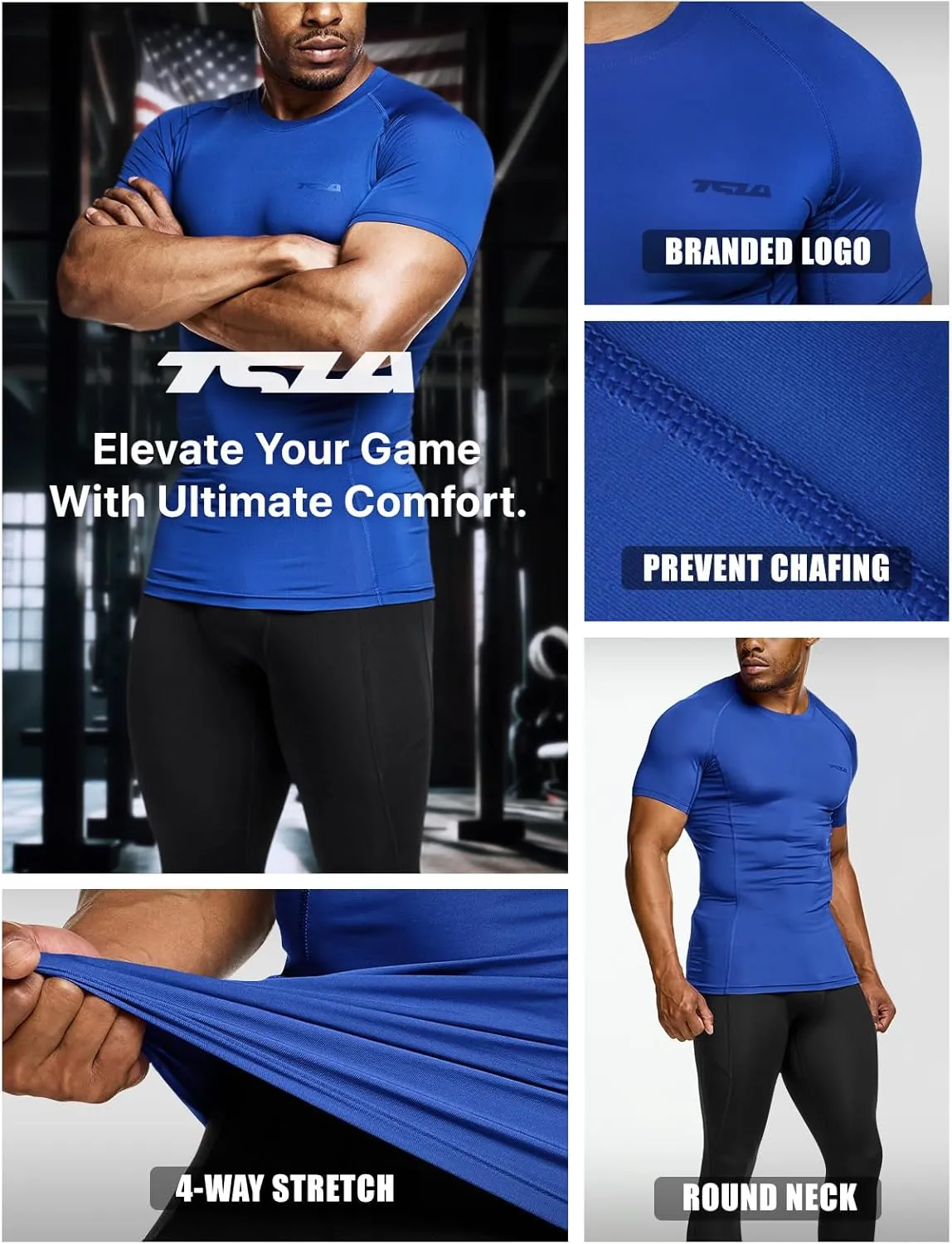 TSLA Men's UPF 50  Quick Dry Short Sleeve Compression Shirts, Athletic Workout Shirt, Water Sports Rash Guard