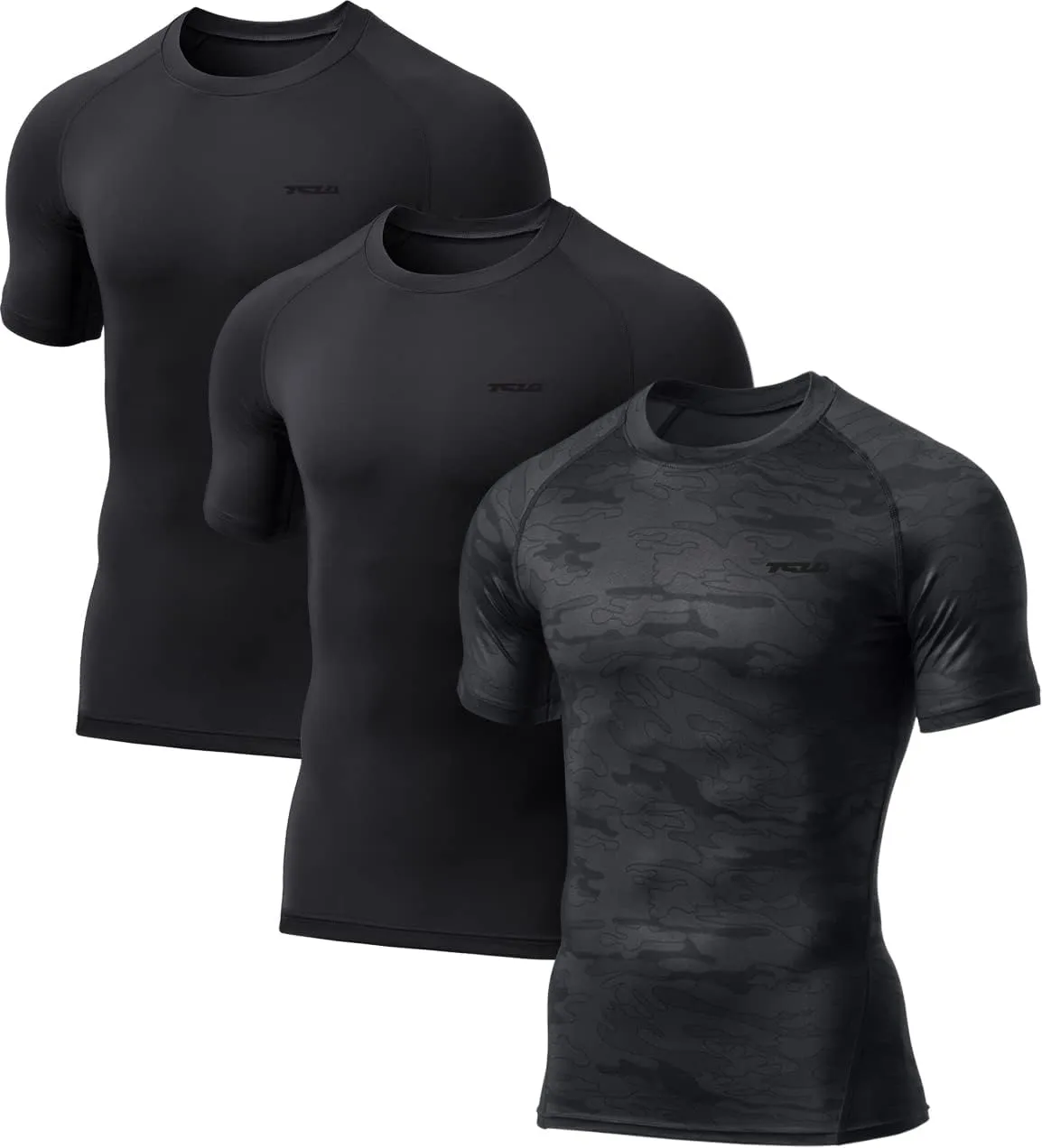 TSLA Men's UPF 50  Quick Dry Short Sleeve Compression Shirts, Athletic Workout Shirt, Water Sports Rash Guard