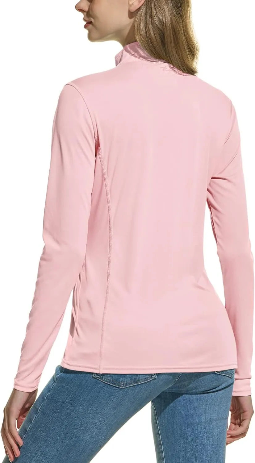 TSLA Women's Quarter Zip Pullover Running Shirts, Quick Dry Long Sleeve Workout Top, Lightweight Athletic T-Shirt