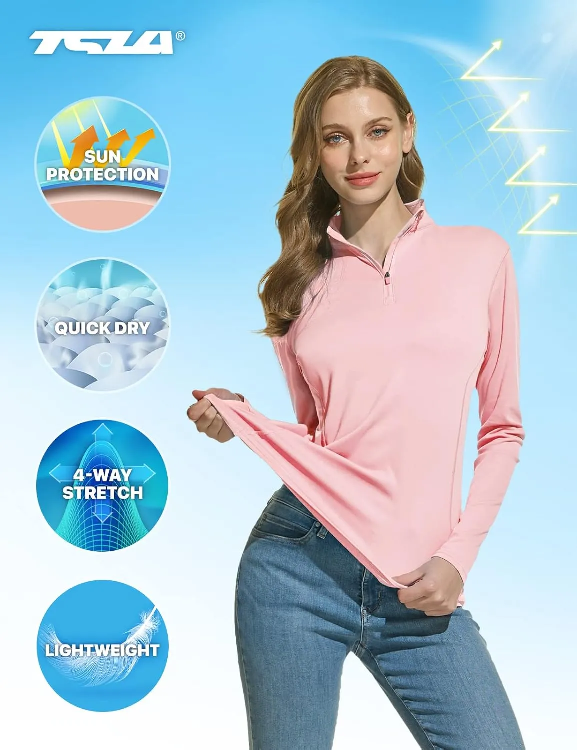 TSLA Women's Quarter Zip Pullover Running Shirts, Quick Dry Long Sleeve Workout Top, Lightweight Athletic T-Shirt