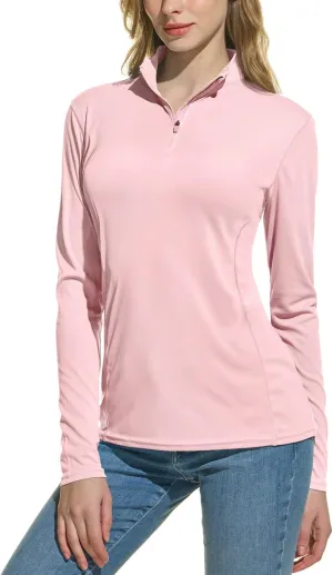 TSLA Women's Quarter Zip Pullover Running Shirts, Quick Dry Long Sleeve Workout Top, Lightweight Athletic T-Shirt