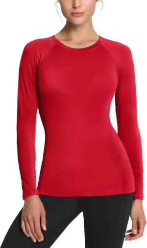 TSLA Women's Sports Compression Shirt, Cool Dry Fit Long Sleeve Workout Tops, Athletic Exercise Gym Yoga Shirts