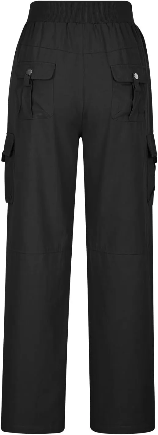 Tummy Control Pants for Women Elastic Waist Casual Summer Trousers Skinny Baggy = Lightweight Cargo Pants with Pockets