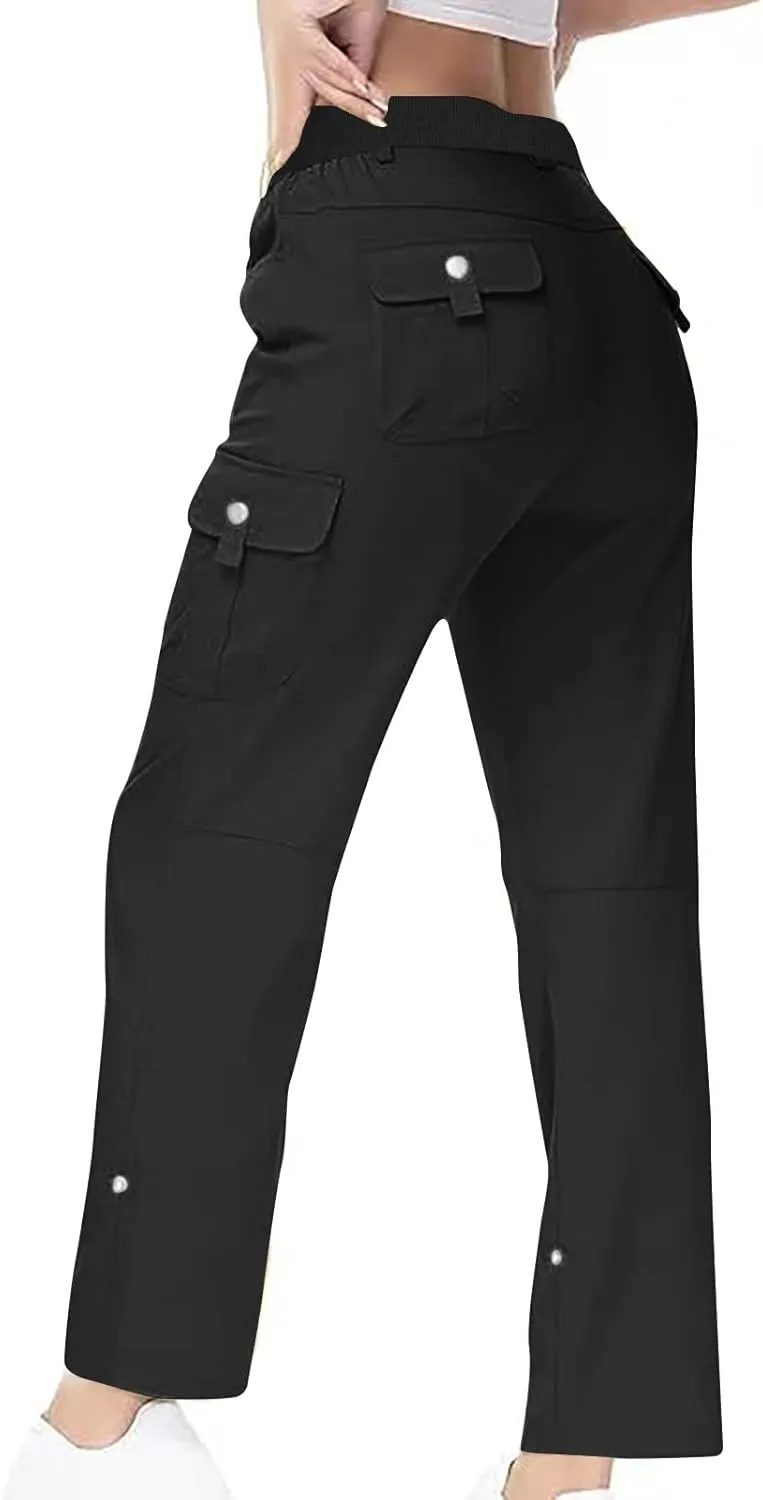 Tummy Control Pants for Women Elastic Waist Casual Summer Trousers Skinny Baggy = Lightweight Cargo Pants with Pockets