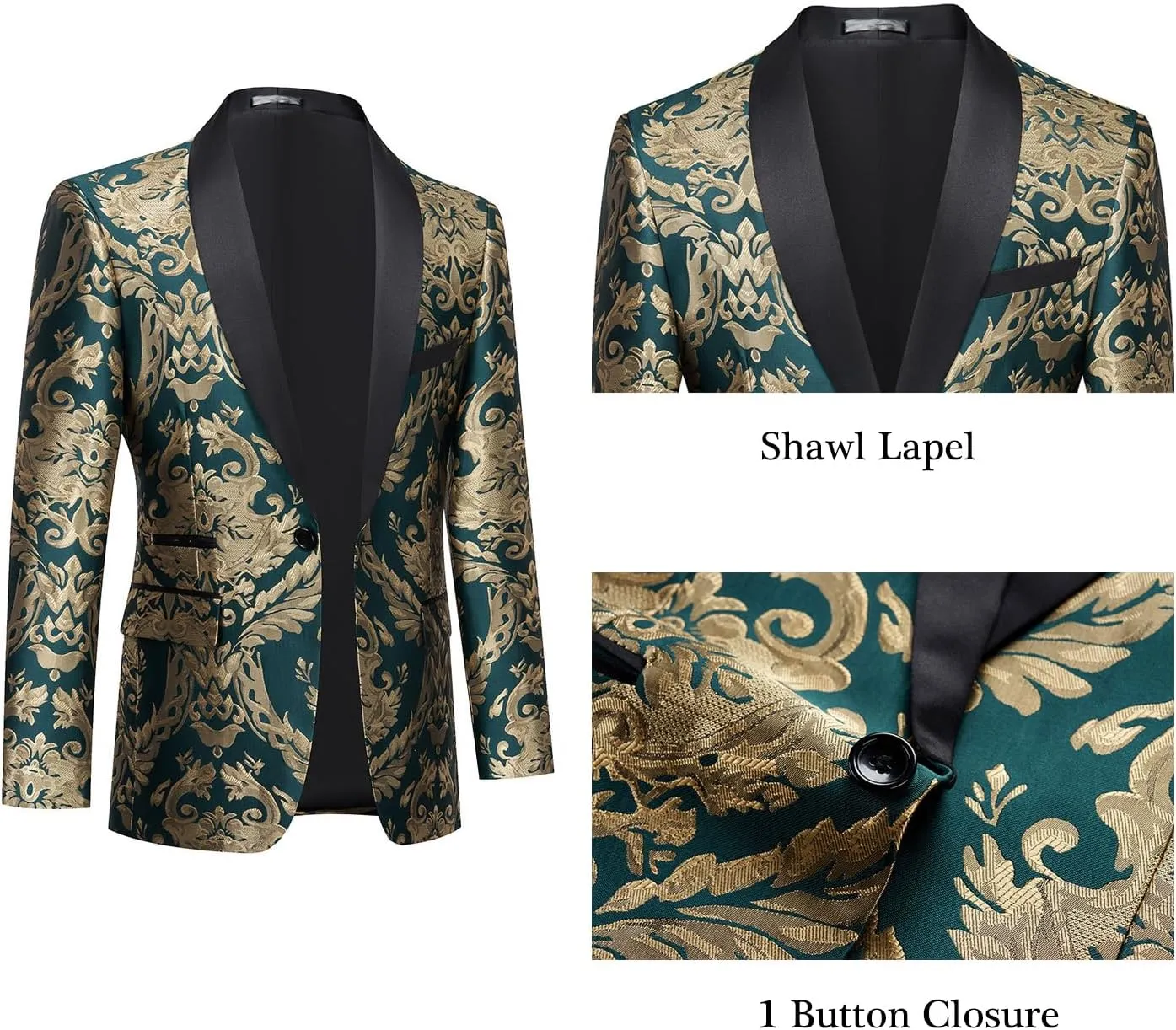 UNINUKOO Men's Suit 2 Piece Floral Paisley Regular Fit Tuxedo Suits for Men Dinner Party Jacket Pants Set