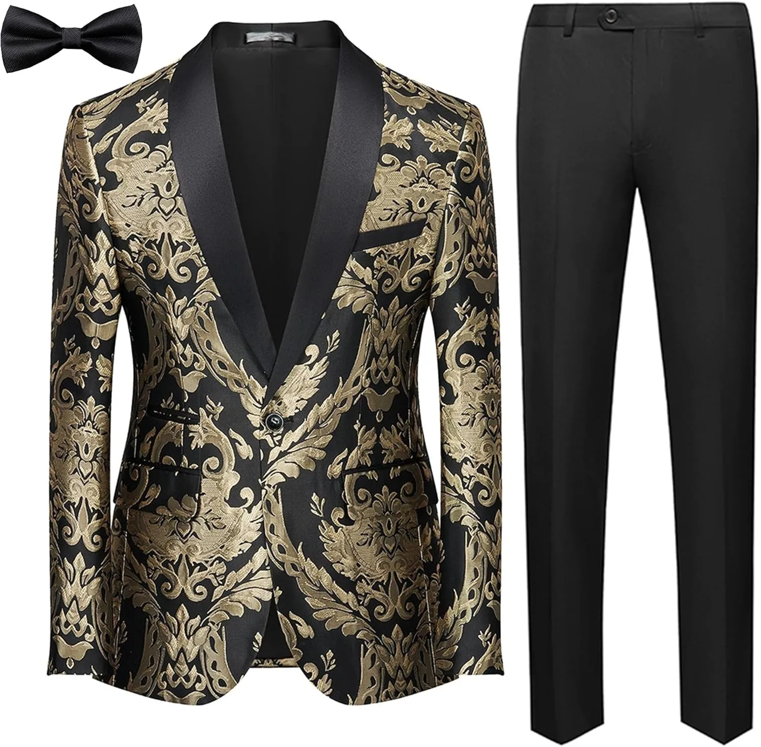 UNINUKOO Men's Suit 2 Piece Floral Paisley Regular Fit Tuxedo Suits for Men Dinner Party Jacket Pants Set