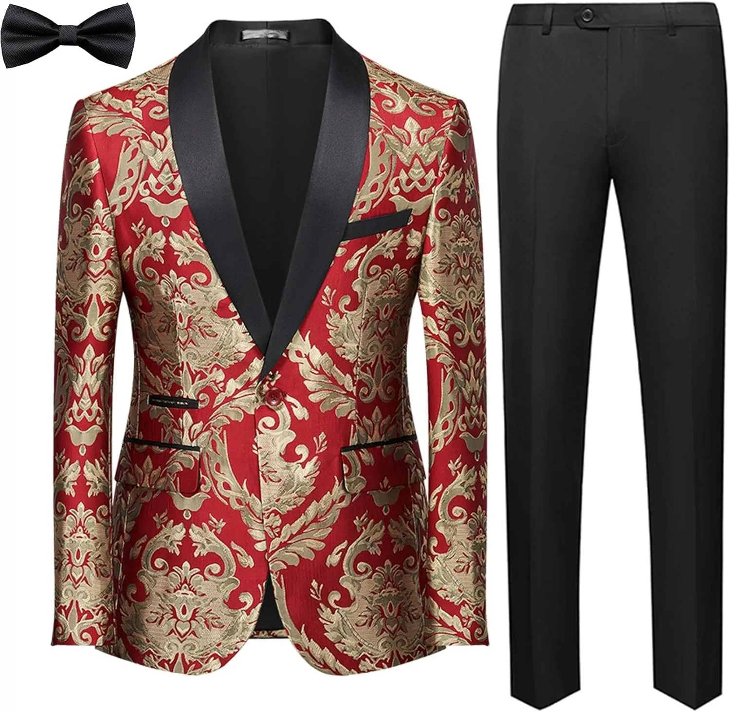 UNINUKOO Men's Suit 2 Piece Floral Paisley Regular Fit Tuxedo Suits for Men Dinner Party Jacket Pants Set