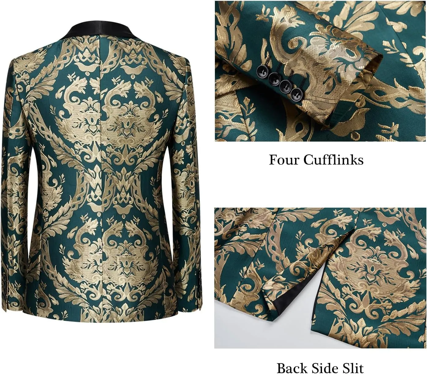 UNINUKOO Men's Suit 2 Piece Floral Paisley Regular Fit Tuxedo Suits for Men Dinner Party Jacket Pants Set